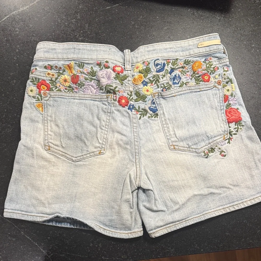 Pilcro and the Letterpress Light Blue Embroidered Mid Rise Jean Shorts - Picture 2 of 8